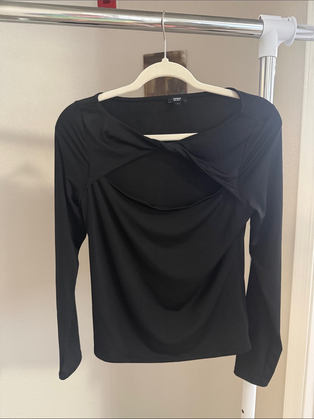 Express Black Long Sleeve Twist Cutout Top